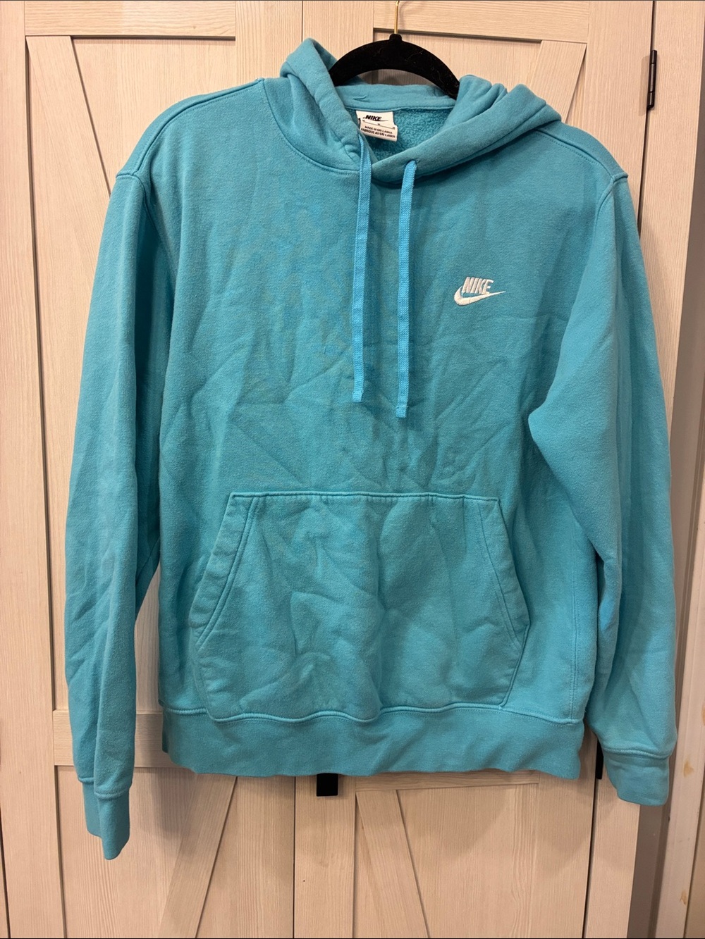 Nike Men's Turquoise Pullover Hoodie with White Logo